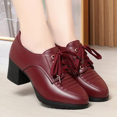 Fashion Comfortable Soft Leather Shoes Women's Platform Pumps 2024 Spring Lace Up Block Med Heels Shoes Oxfords For Office Mom Work