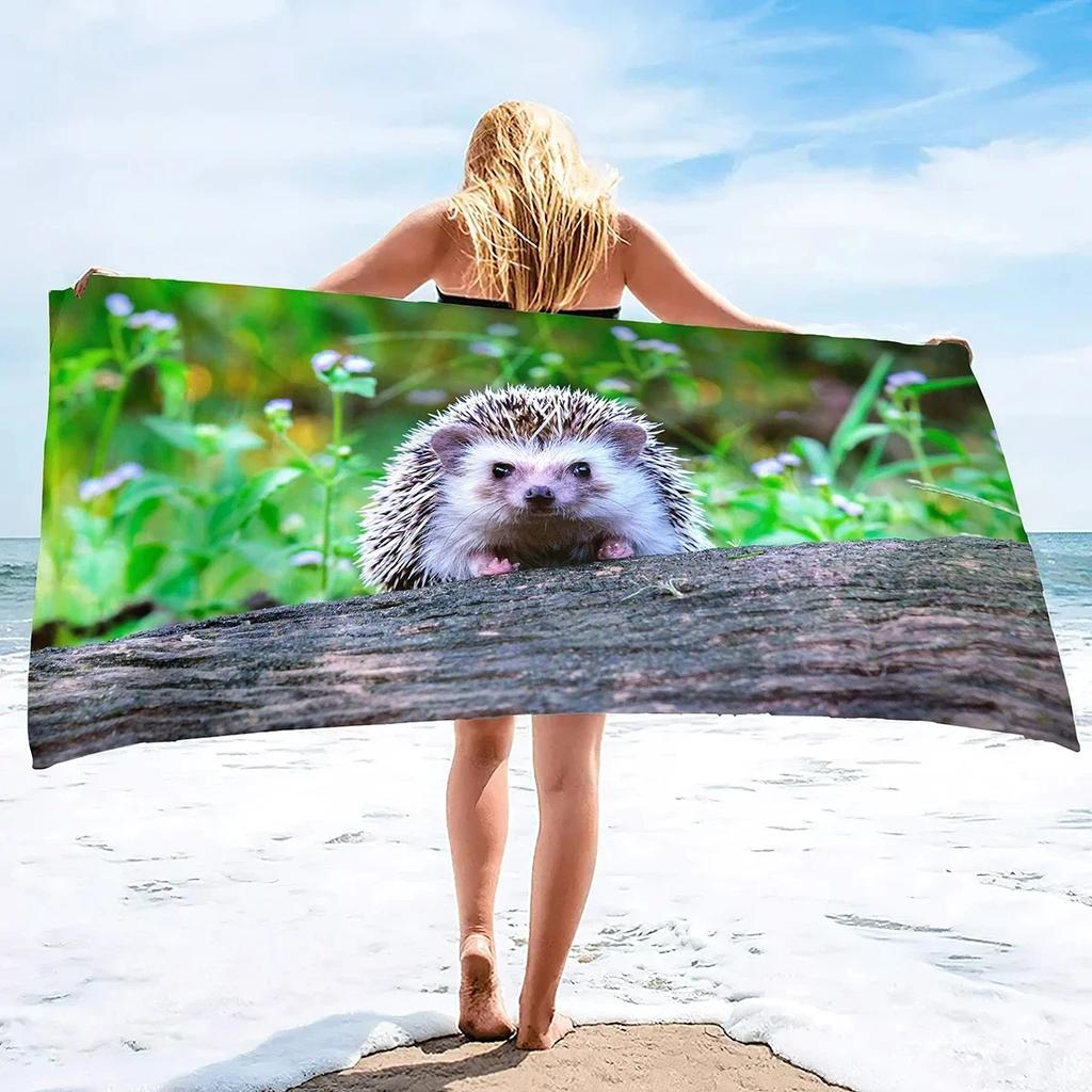 Cute Hedgehog Beach Towel Wild Animal Print Bath Towel For Adult Kids Wrapped Bikini Covered Sunscreen Blanket Sport Pool Towels