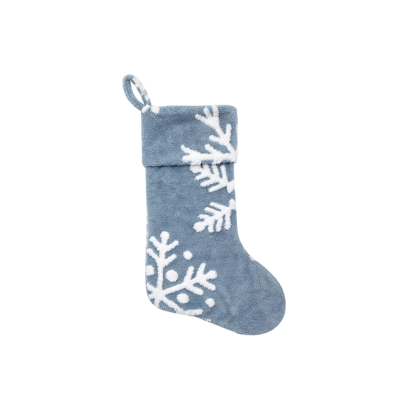 Blue Plush Jacquard Snowflake Christmas Stocking Gift Bag