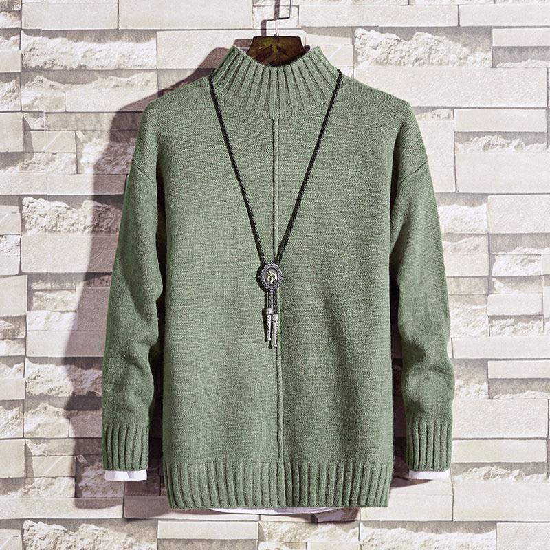 Clothes Men  S Knitwear Solid Color Turtleneck Turtleneck Sweater Men  S Bottoming Sweater M зелёный