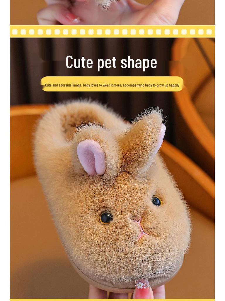 Girls' Winter Velvet Fur Slippers - Warm Indoor Closed-Toe Cotton Shoes for Children and Women