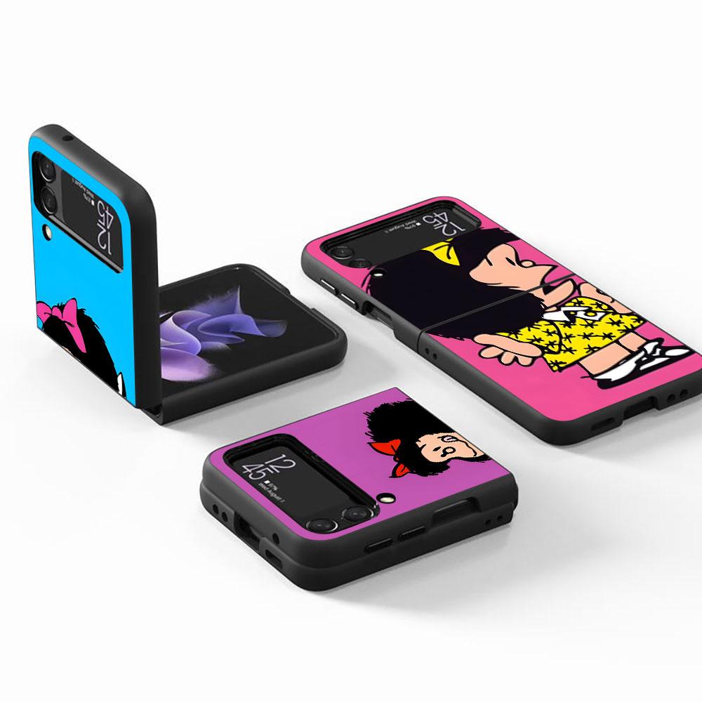 Cartoon Cute Mafalda Case for Samsung Galaxy Z Flip4 Flip3 5G PC Hard Cell Phone Shell Z Flip 4 3 Black Zflip4 Zflip3 Cover