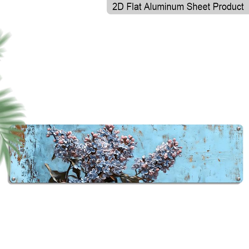 

2D Flat, 1pc, Rustic Lilac Flowers on A Blue Aluminium Decorative Sign, Floral Background Wall Art for Living Room, Bedroom, Kitchen, Office 40cm x 10cm