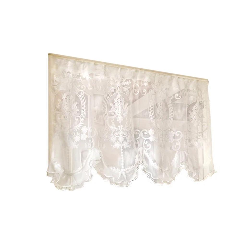 Wavy Edge Beaded Half Yarn Drapes Double Pearls Lace Bottom Floral Short Tulle Drapery  Door
