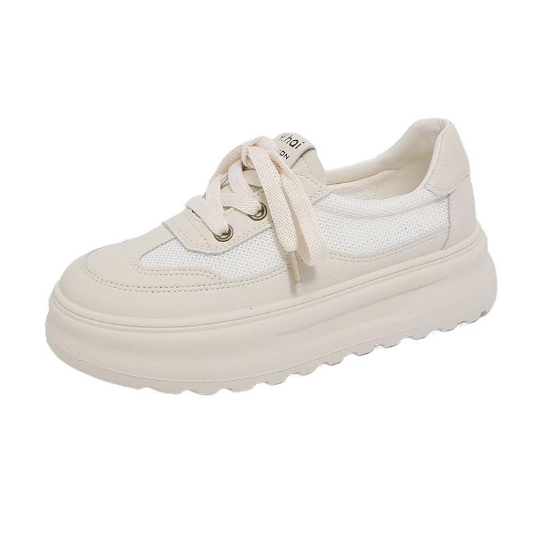 Internet celebrity leather thick-soled breathable little white shoes women's summer new 2025 versatile comfortable soft-soled sports and leisure shoes