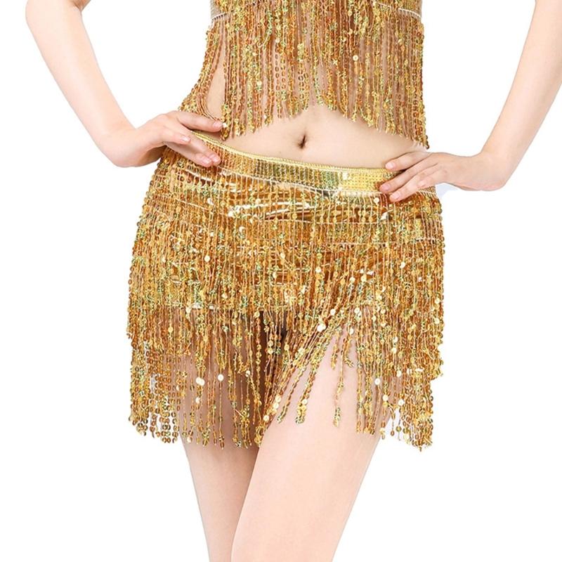 Sequins Wrap Skirt Belly Dance Hip Scarf Wrap Sparkles Mini Skirt Raves Festival Outfit Halloween Costume for Women Girls