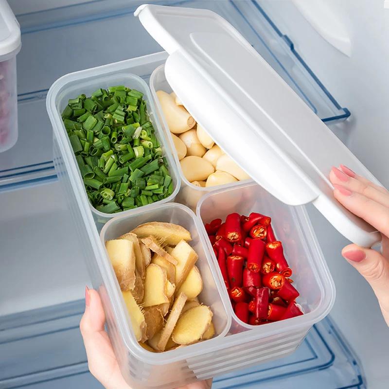 

4 в 1 Холодильник Ящик для хранения мяса Морозильник Отдельные отсеки для замороженного мяса для кухонных ящиков белый