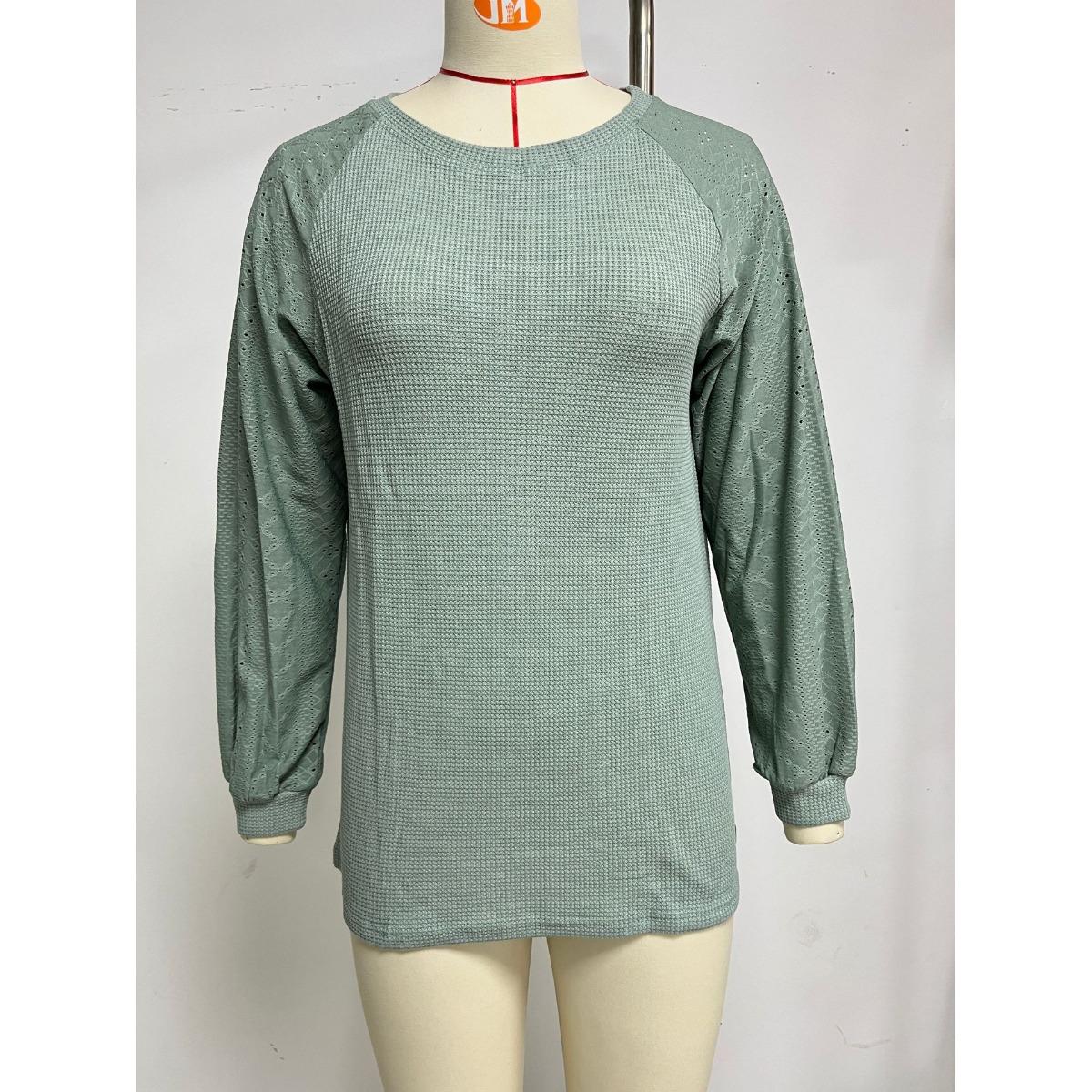 

Women s Solid Color Patchwork Crew Neck Loose Long Sleeve T-shirt Top, Autumn Winter Fashion for Cross-border Trade Europe America XXL