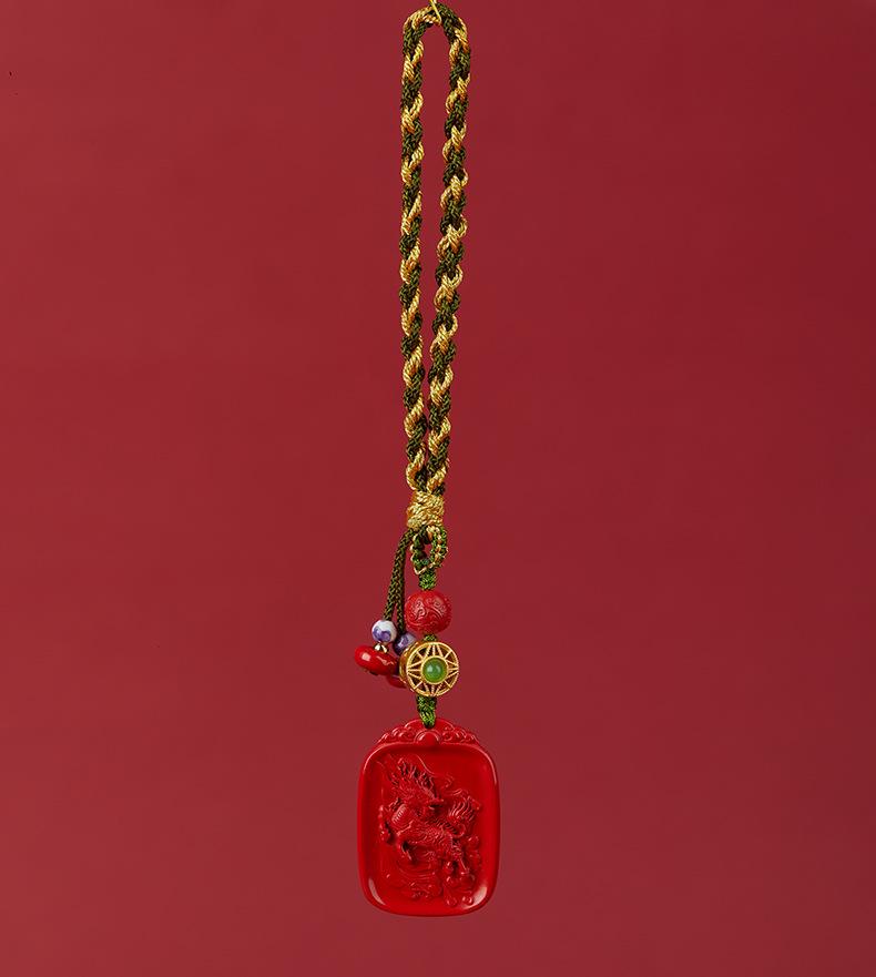 Jingchunlan High Content Cinnabar Red Sand Car Charm with Lucky Cat Guanyin Pixiu