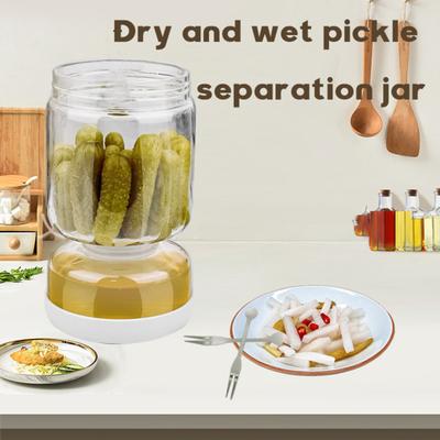 Transparent Pickle Jar with 2 Forks And Timer Leakproof Airtight Kimchi Dry Wet Separation Tank Hourglass Design Home Diner Kitchen Pickle Olive