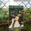 2D Flache Vintage Boho Aluminium Wandkunst - "Verliere deinen Verstand, finde deine Seele" Retro Schild mit kosmischem & floristischem Design, 7,87*11,8 Zoll, Perfekt für Zuhause