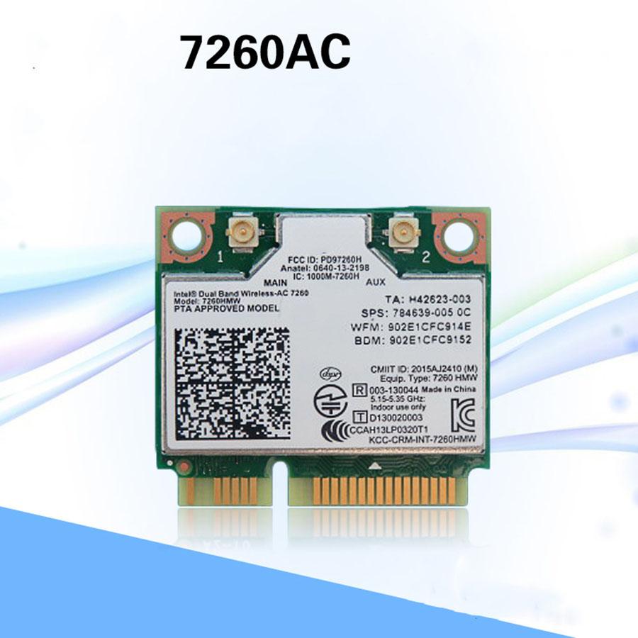 Dual Band 7260HMW 7260AC Wireless Mini PCI-E Wi-Fi Network Card, Bluetooth 4.0, Up to 867Mbps (5Ghz) + 300Mbps (2.4Ghz)