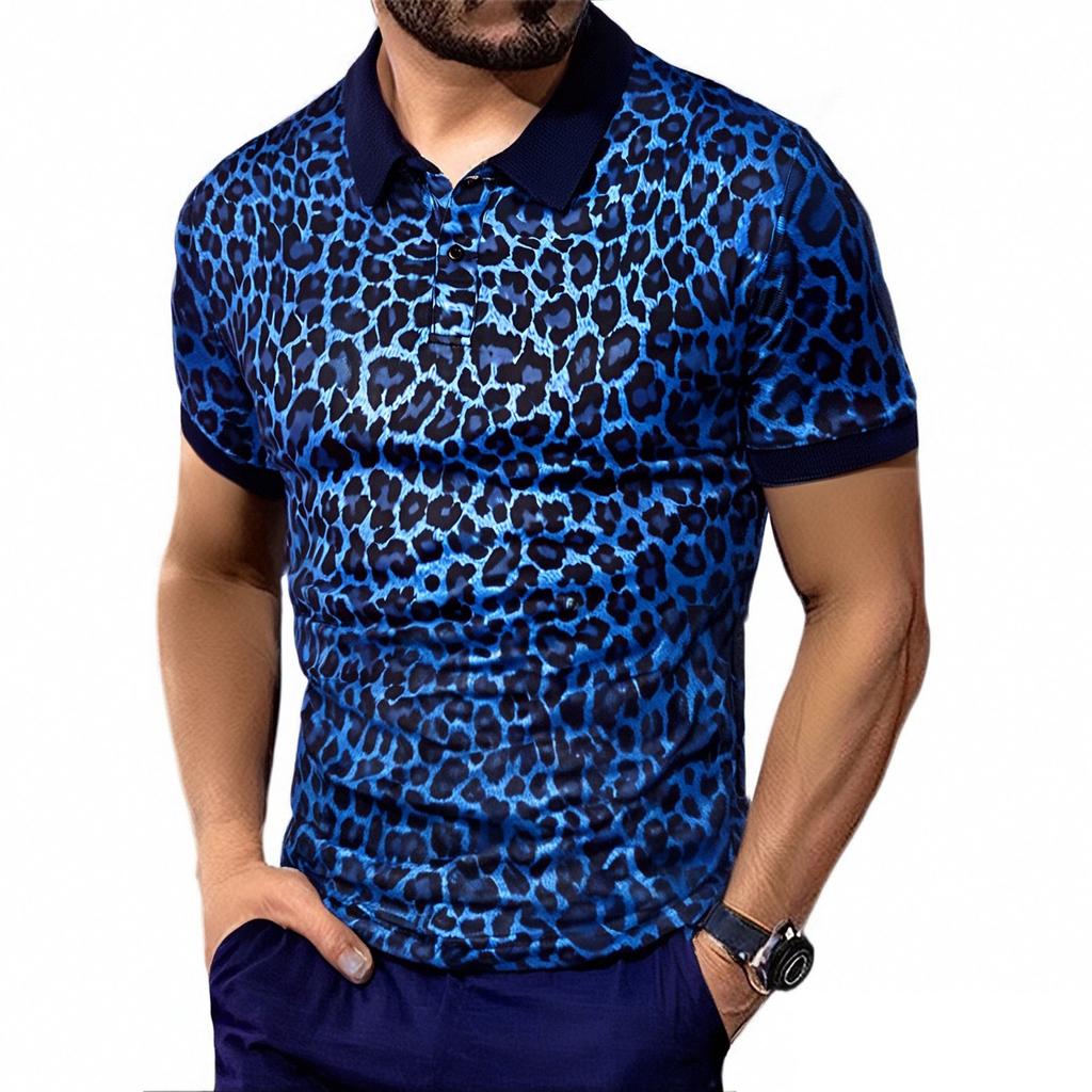 Men's Summer Fashion Leopard Print Casual Short Sleeve T-shirt Men