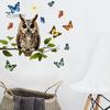 Pastoral Style Wall Mural Owl Butterfly Sticker, Forest Animal Illustration Decorative Decals, Sunproof Outdoor Window Cling Waterproof Removable