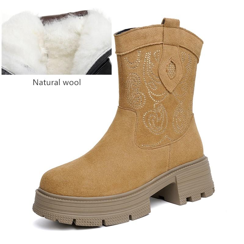Fashion AIYUQI Western Cowboy Boots Women 2025 New Genuine Leather Winter Shoes Boots Women Short Tube Fashion Women's Snow Boots