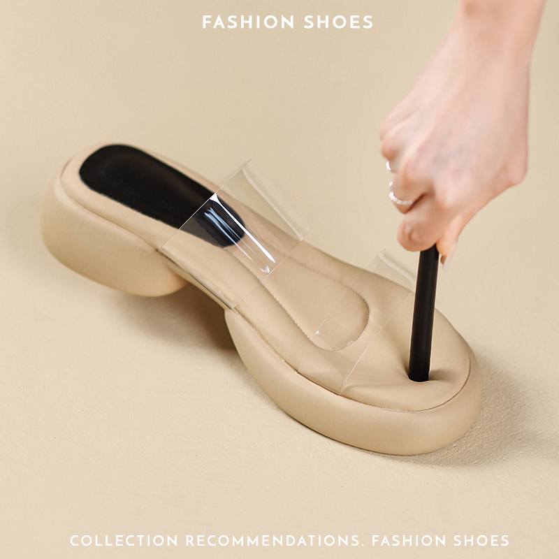 Krazing Pot Mules Natural Leather PVC Peep Toe Thick Heels Summer Shoes Size 42 Platform Women Sandals