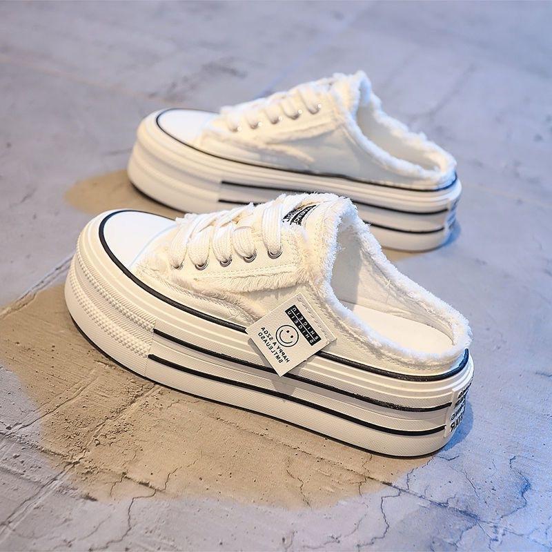 Baotou slippers summer wear 22 new canvas shoes without heel lazy half drag platform beggar shoes