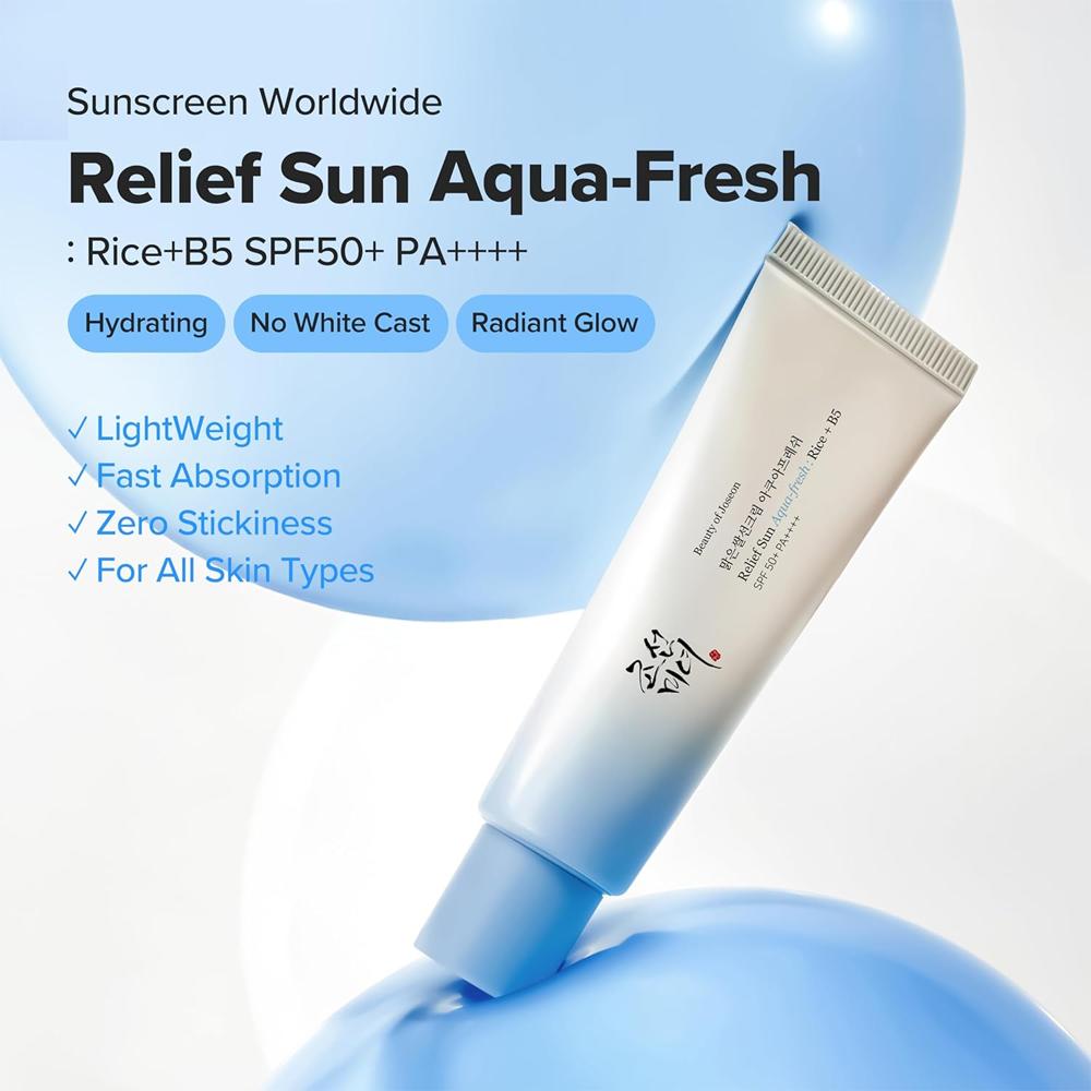 Beauty of Joseon Beauty of Joseon Relief Sun Aqua-frisch Reis+B5 SPF50+ PA++++ 50ml Koreanische Sonnencreme Feuchtigkeitsspendende UV-Pflege