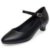 Soft sole one-word buckle medium heel long station work shoes black leather shoes women's shoes dancing cheongsam mother single shoes