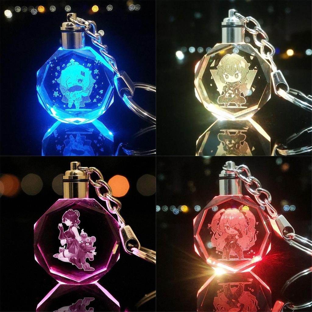 Elegant Genshin Impact Crystal Keychain With Stunning Led Colorful Light For All Occasions