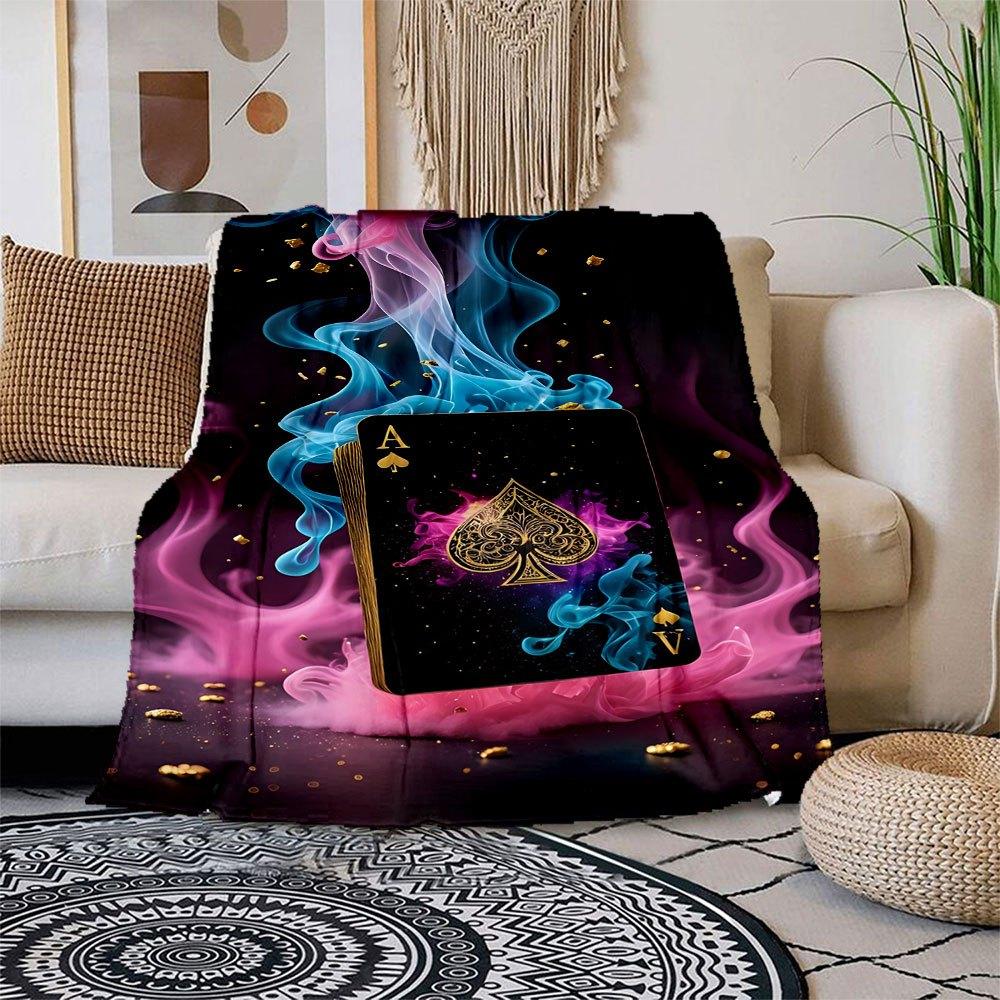 

Golden Ace of Spades Playing Card with Colorful Smoke Effect Blanket Flannel Throw Blanket for Sofa, Bed, Travel, Camping, Office 100x150cm