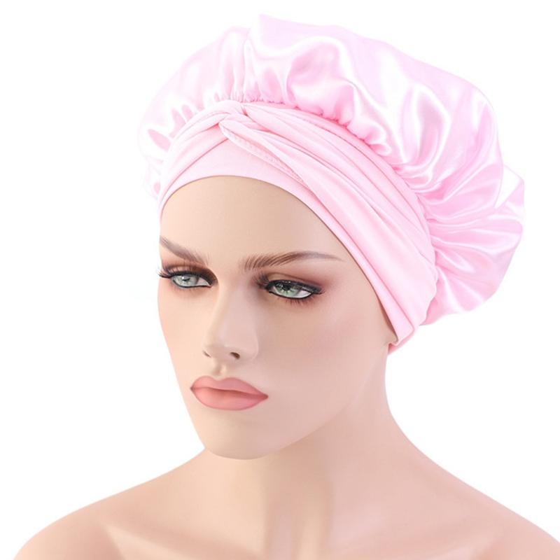 Sleep Cap Satin Bonnet Night for Head Cover Wide Elastic Band Sleeping Soft Adjustable Ribbon Strap Hair Turbans for Wom
