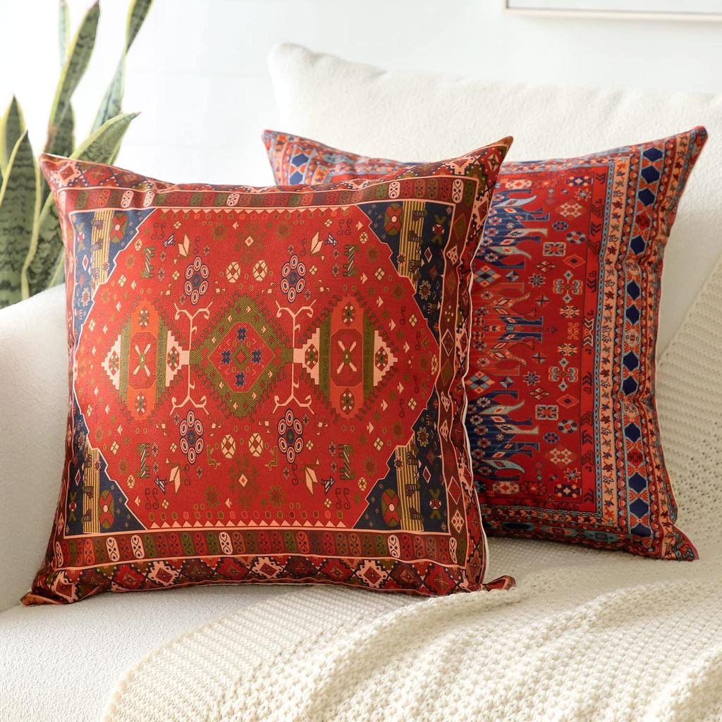 4 Pcs Double Sided Persian Kilim Cushion Covers, Bohemian Tribal Geometric Throw Pillow Cases (No Inserts)