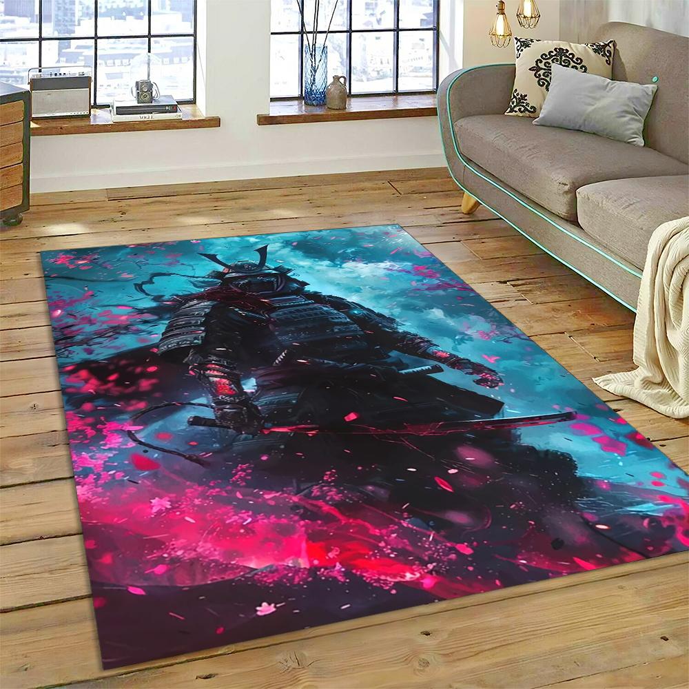 2025 New 3D Japanese Samurai Bushido Katana Cartoon Carpet Rug for Living Room Bedroom Home Sofa Decoration,Non-slip Floor Mat