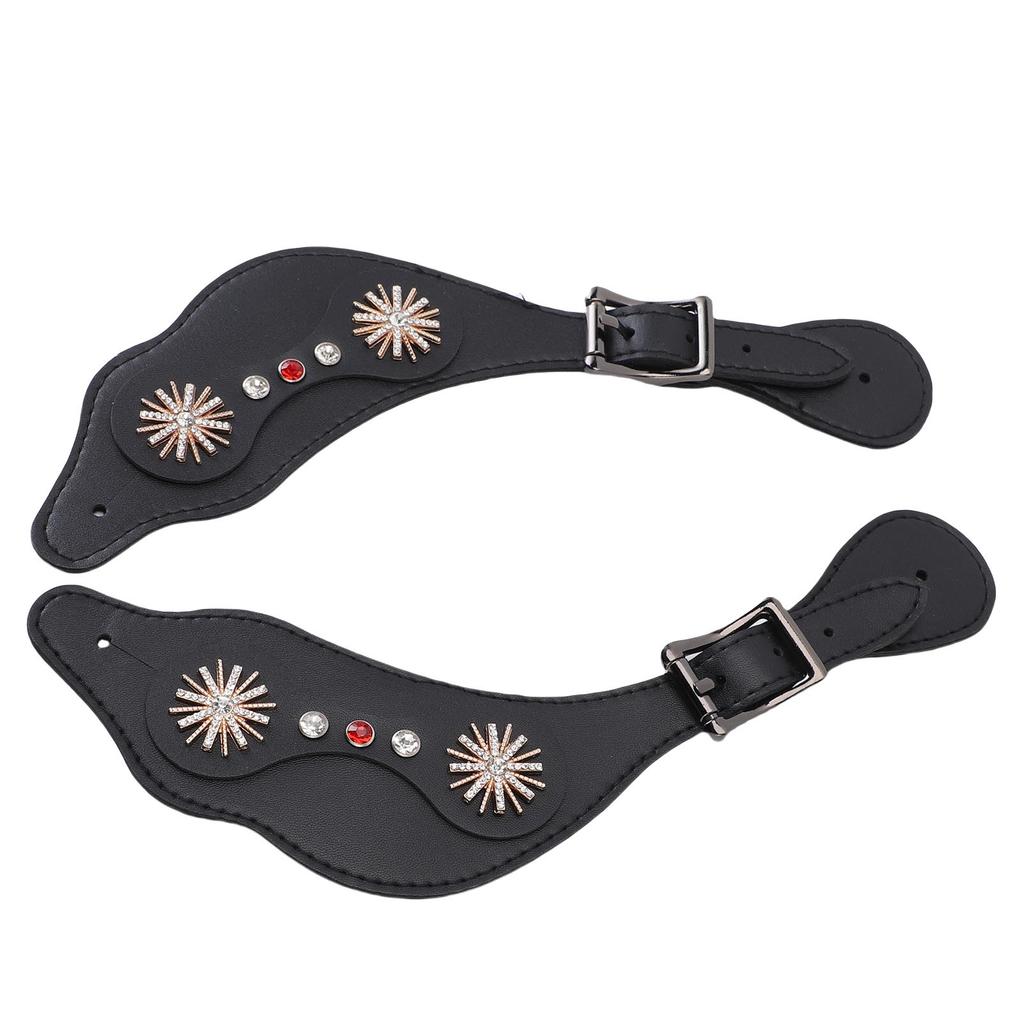 Spur Straps Western Rhinestone Floral Boots Vintage Spur Straps for Horse Riders Adjustable Length Handcrafted Black