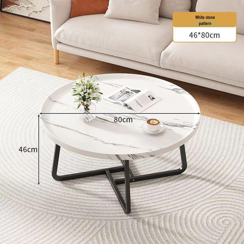 Nordic Modern Minimalist Round Solid Wood & Iron Coffee Table for Living Room or Small Apartment