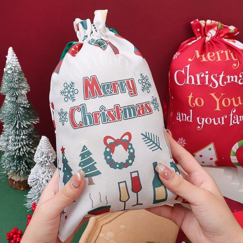 Christmas Drawstring Bags Cartoon Santa Claus Candy Snakcs Gifts Bag Xmas Navidad Party Home Reusable Packaging Pouches Kid Gift