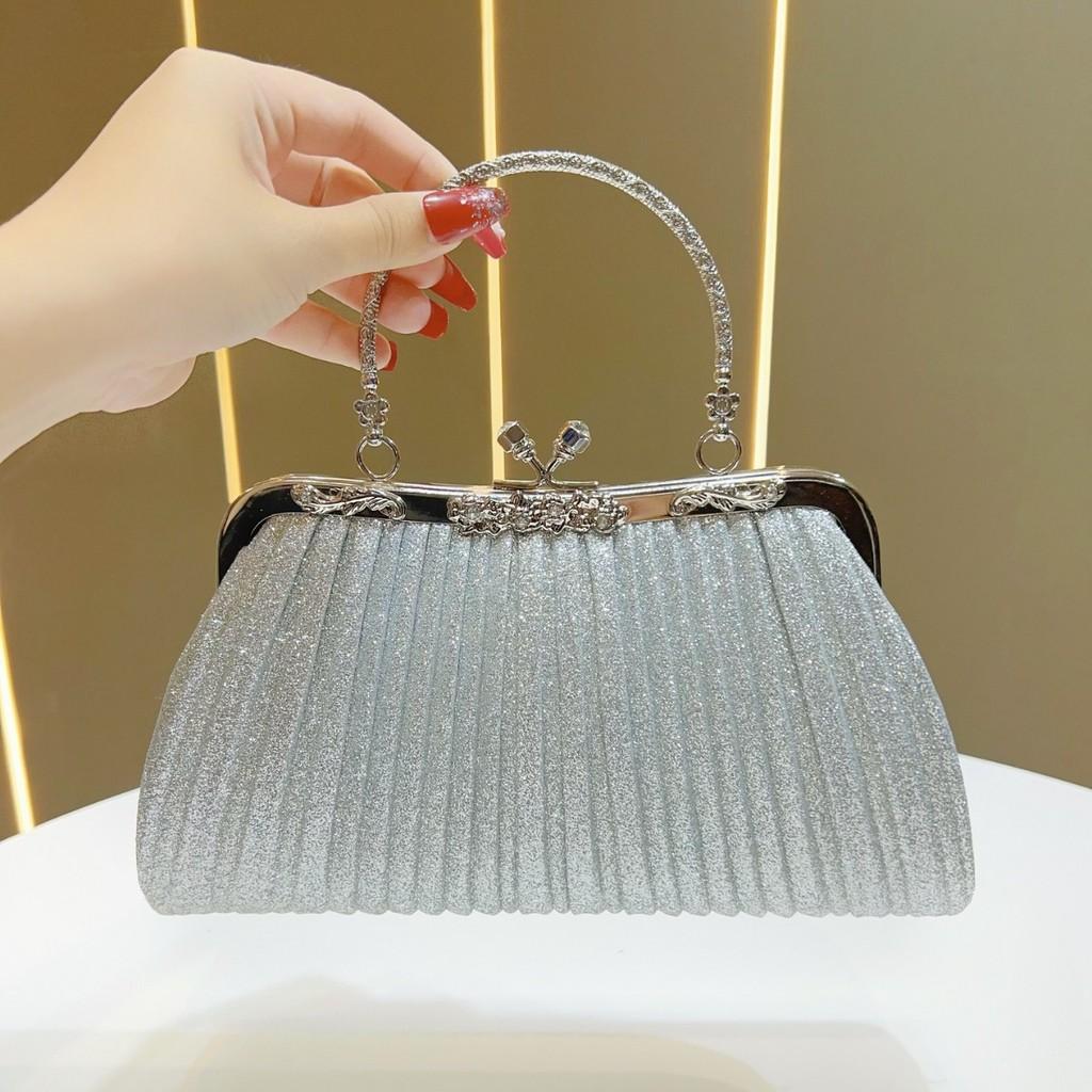 Clutch Bag With Pleated Design And Ine Glitter Design For Evening Events