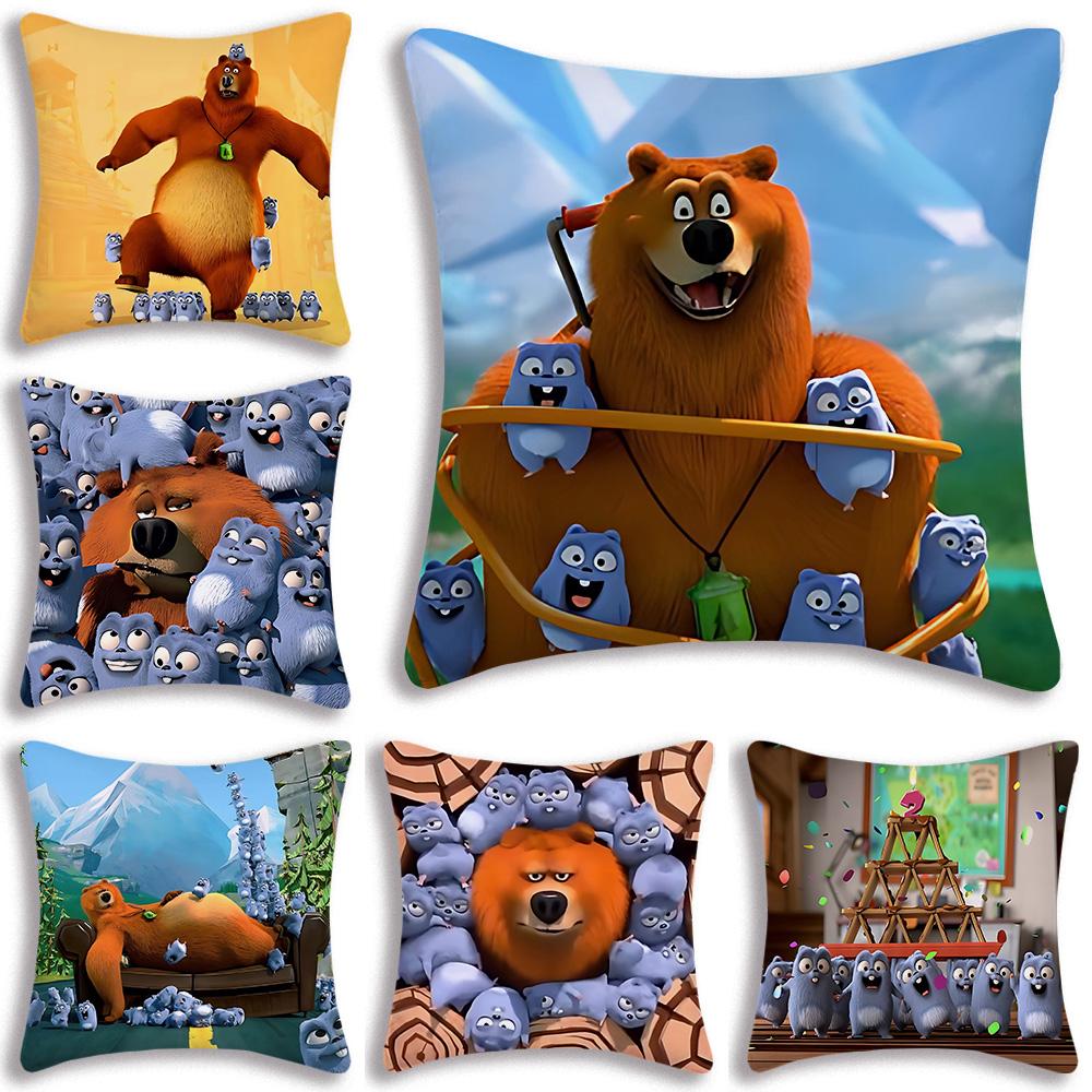 Creative Homewares Unisex Grizzly And Lemmings Pillow Covers Cartoon Sofa Decorative Home Double-Sided Printing Short Plush Cute Cushion Cover