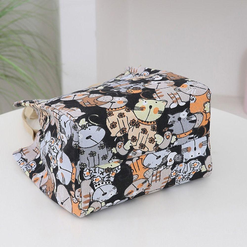 Úložná taška Kreslené obědové tašky Vzor kočky Plátěná kabelka Horní ucho Přenosná Taška pro maminku Venkovní