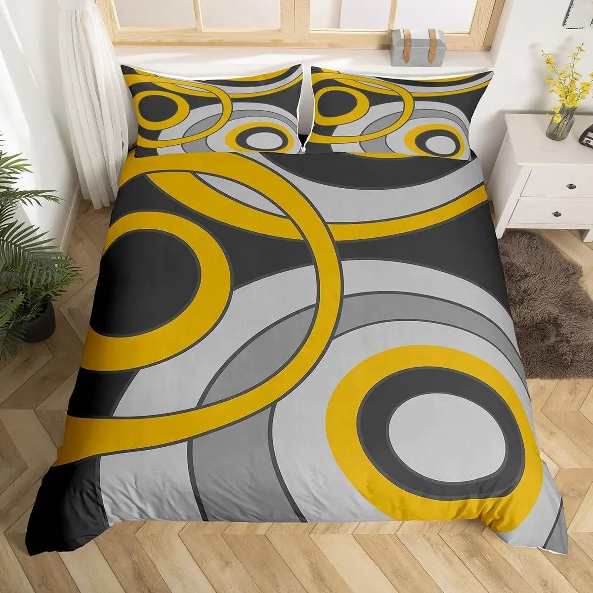 

Circle Duvet Cover Geometry Bedding Set Abstract Swirls Stripe Line Art Comforter Cover Retro Patchwork Geometric Bed Set EU Single(135x200cm)