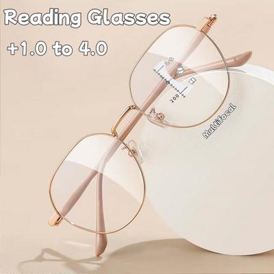 Fashionable Metal Frame Progressive Multifocal Presbyopia Glasses HD Near Far Dual-use Anti-blue Light Reading Glasses