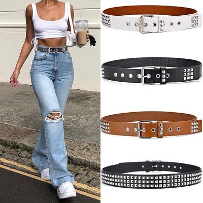 2023  Square Bead Rivet Belt Metal Pyramid Belt Men And Women Jeans Belt
