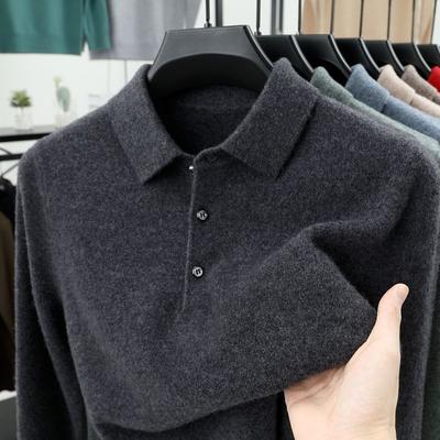 Sweter Smart Casual Jesień Zima Męski Jednolity Klapa Guzik Prostota Moda Luksus Długi Rękaw Pulowery Dzianinowe Top