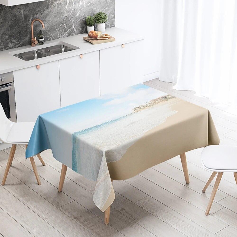 Beach Tablecloth Seaside Scenery  Anti-fouling Waterproof Rectangular Kitchen Dining Table Home Decoration