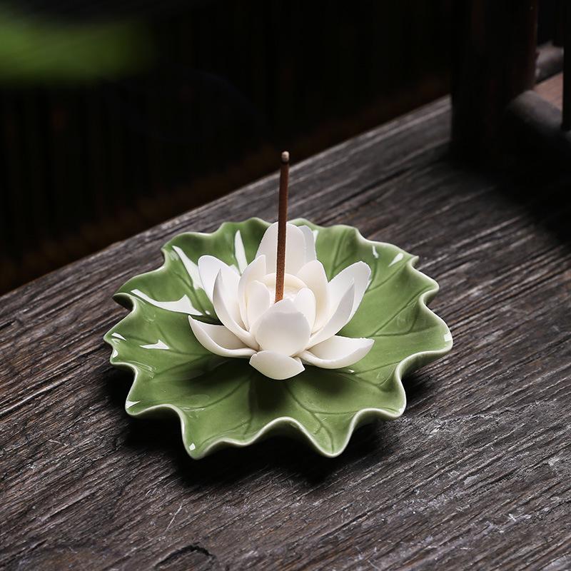 Summer Lotus Leaf Incense Holder: Handcrafted, Four Colors, Perfect for Tea Room or Table.