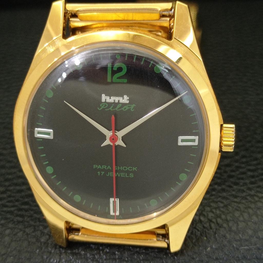 HMT PILOT VINTAGE HANDAUFZUG INDISCHE HERREN SCHWARZES ZIFFERBLATT UHR a702078-5