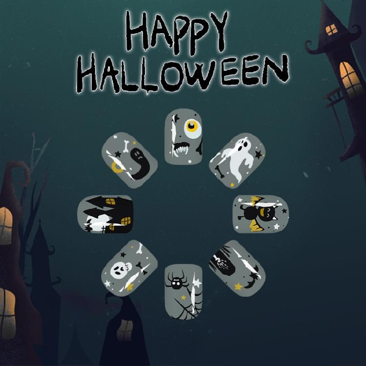 Halloween Nail Art Set 24PCS Horror House Designs With Cobweb Design And Shimmering Bat Motifs