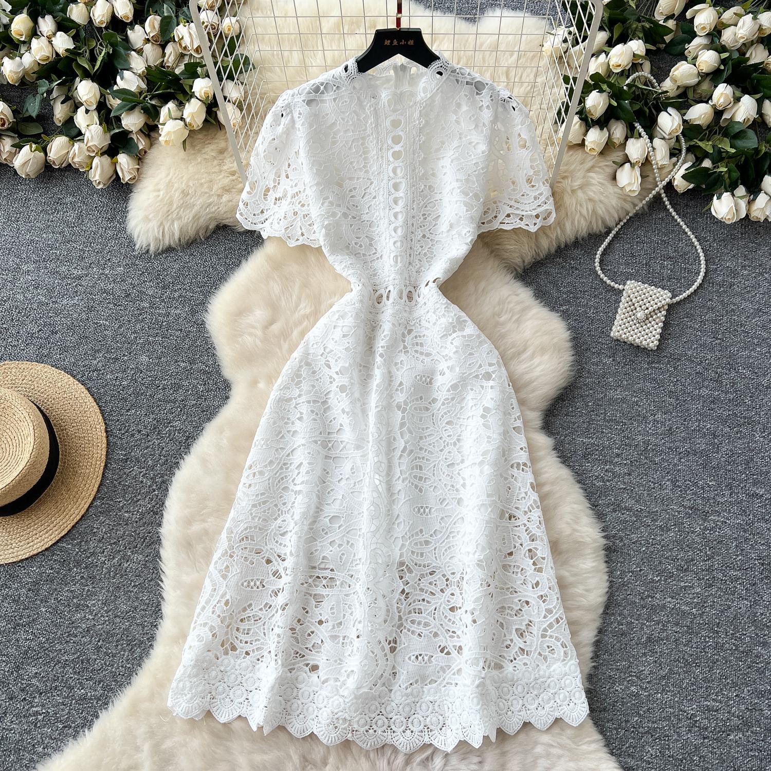 Летние женские элегантные ажурные кружевные вышитые вечерние платья XL белый
