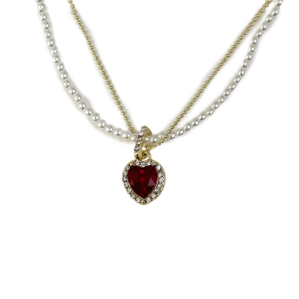 Double-Layer Heart Pearl Necklace - Women's Simple Niche French Choker