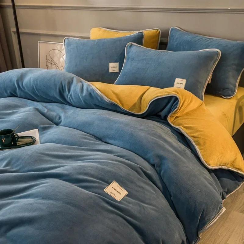 New Winter Coral Velvet Warm Sheets Soft Plush Pillowcases Flannel Sheets Bedding for Home Use