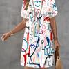 Summer Women's Dress Creative Colorful 3D Printed Dress Comfortable Casual Soft Breathable Loose Plus Size Round Neck Short Sleeve Dress