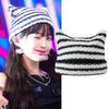 New Japanese Streetwear Harajuku Beanie Little Devil Striped Knitted Hat Women Girls Autumn Winter Cute Cat Ears Cap