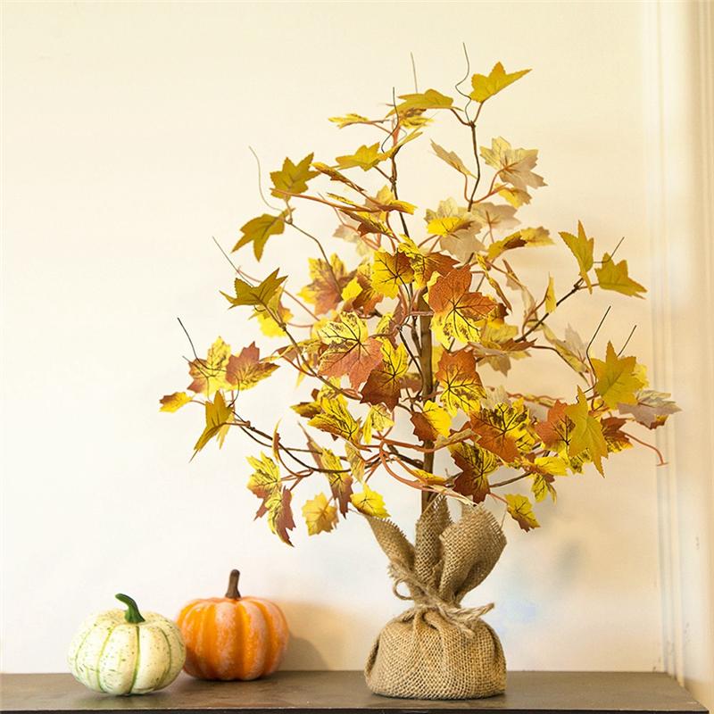 ABMH-Artificial Leaves Tree With Lights Prelit Tabletop Desktop Autumn Tree For Fall Thanksgiving Harvest Home Decor