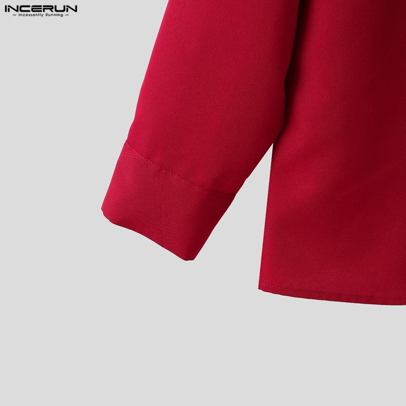 INCERUN Oversized Men Bow Knot Neck Long Sleeve Casual Loose Elegant Shirts