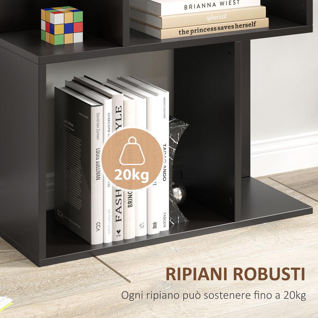 Wooden Bookcase with 5 Shelves Modern Design In Wood, 60x24x184.5 Cm, Black
